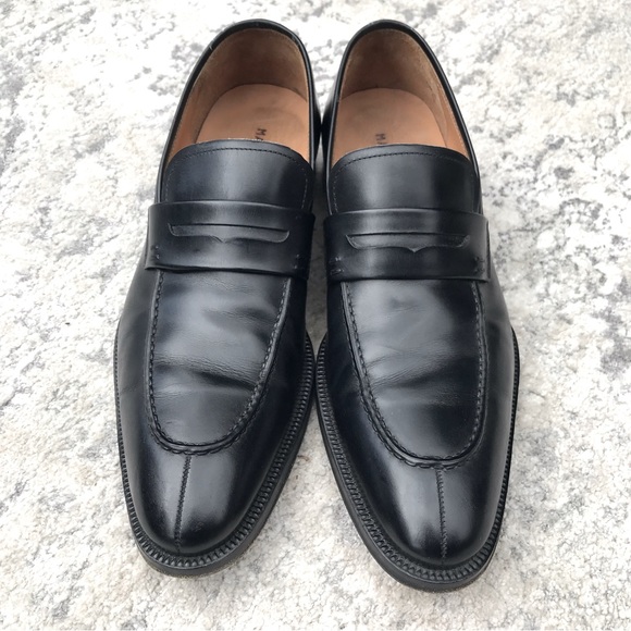 EUC Magnanni Split Toe Black Leather Slip On Penny Loafers Men’s Size 9.5 M - Picture 2 of 11